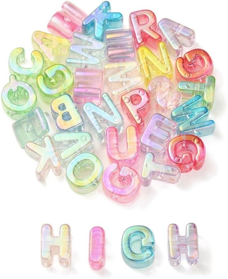 DanLingJewelry 90Pcs Random Acrylic Letter Beads Rainbow Alphabet Letter Bead Spacer Loose Bead for Bracelets Jewelry Making