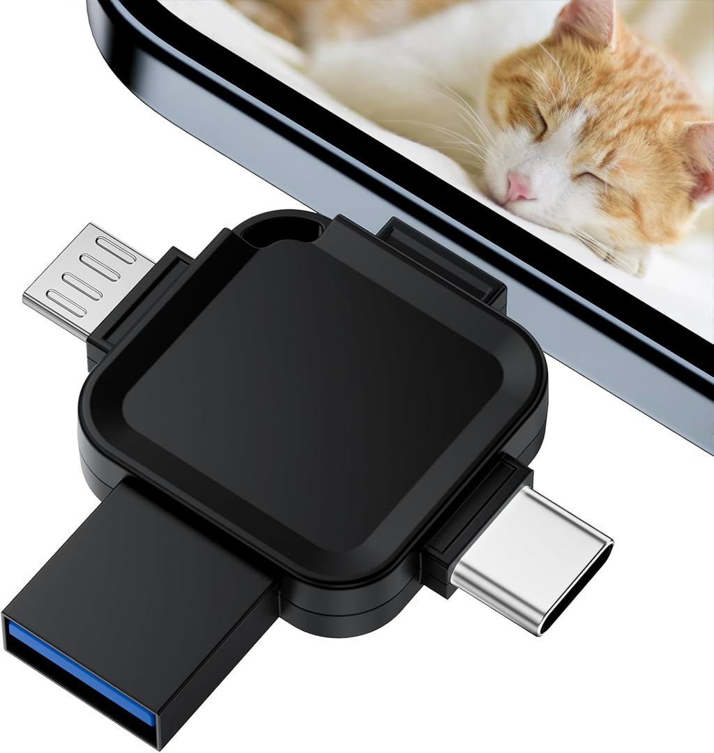 128GB 4 in 1 Photo Stick for Phone, LANSLSY Flash Drive for Phone/ Pad/ Android/ PC -Memory Stick for Photos and Videos-4 Separate Ports, No Adapter Needed