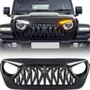 Front Grill Compatible with 2018-2026 Jeep Wrangler JL JLU & 2020+ Gladiator JT, Shark Grille w/DRL and Turn Signal Lights, Matte Black