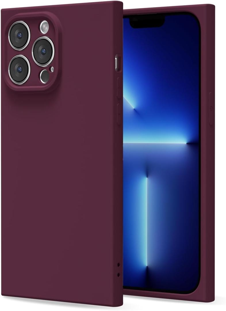 for iPhone 13 Pro Max Case Silicone, Rectangle Edge Cute Y2k Phone Case for Women Girl, Thin Protective Aesthetic Girly Design Soft Rubber with Camera Cover, Burgundy