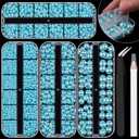 4 Boxes Flat Back AB Pearls Kit 7 Flatback Light BlueAB Half Round Pearls 3-10mm with Pickup Pencil and Tweezer for Home DIY and Professional Nail Art, Face Makeup and Craft
