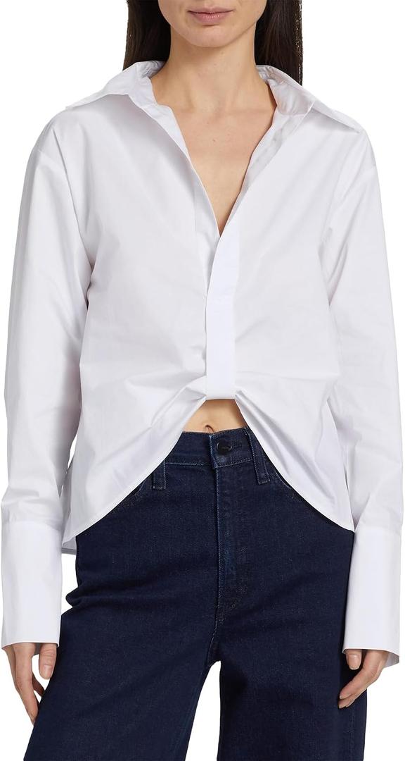 SUNNOW Women's Long Sleeve Shirt with Asymmetrical Hem Casual Loose Fit Blouse Stylish Irregular Hemline Tops for Women (White, XL)