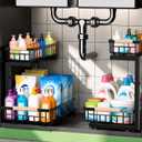 Under Sink Organizer 2 Pack, Double Slide Out Metal Shelf, Black | Pull Out Kitchen Storage Cabinet Organizer, 2-Tier Under Sink Storage Rack for Bathroom Laundry Kitchen Storage with Drawer