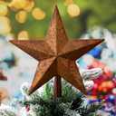 MorningRo 9 Inch Rusty Christmas Star Tree Topper Rustic Star Farmhouse Christmas Tree Topper Vintage Metal Xmas Tree Top Star for Home Indoor Outdoor Decorations