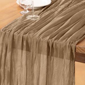 DeZerlor Nude Cheesecloth Table Runner Spring Easter Table Runner Boho Gauze 120 Inches Coffee Cheese Cloth Table Decor for Wedding Bridal Baby Shower Parties