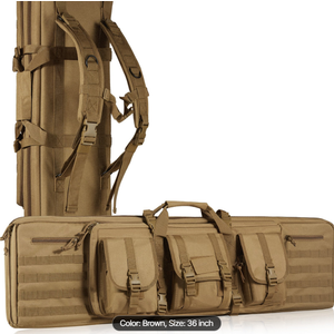 VEVOR 36 inch Tactical Double Firearm Bag, 36-Inch Double Rifle Bag, Tactical Soft Case with Lockable Zipper, Portable Handle & Shoulder Strap, 3 Large Storage Pockets for Two 34" Rifles & 2 Pistols, Brown