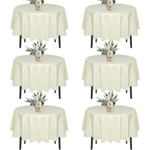 6 Pack 70 In Round Light Beige Tablecloths - Reusable Polyester Table Covers – Protect from Spills (Not Waterproof) – for Weddings, Banquets, Parties – Ships Folded, Wrinkles Likely, Steam Before Use