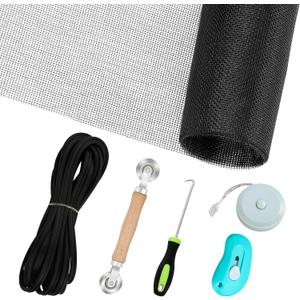 Windows Screen Replacement and Screen Door Repair Kit, 6Pcs Window Screen Fiberglass Mesh Kit - Window Screen & Screen Door Mesh & Screen Porch Repair Kit (Black, 48" x 118")