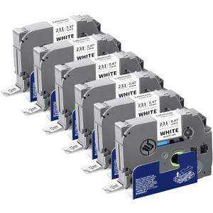 Labelwell 6-Pack TZe-231 TZ Tape 12mm 0.47 Laminted White Compatible for Brother Ptouch Label Maker Tape TZe231 TZe-2312pk TZ-231 Refills for P Touch PT-D210 PTD220 H110 D610BT D400, 1/2" x 26.2 ft (Black on White)