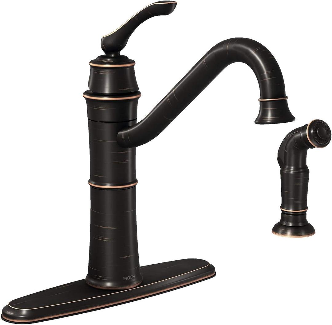 Moen Wetherly Mediterranean Bronze High-Arc Kitchen Faucet with Side Spray, 87999BRB (6.00 x 6.00 x 4.00 inches)