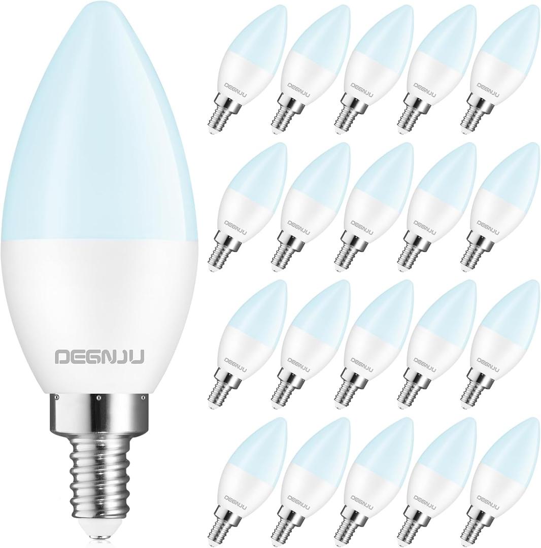 DEGNJU 20 Pack Chandelier Light Bulbs 60 Watt Equivalent, Candelabra LED Light Bulbs, E12 LED Bulb Daylight 5000K, Type b Light Bulb 5.5W, Candelabra Base, 120V, B11 Candle Light Bulb, Non-Dimmable