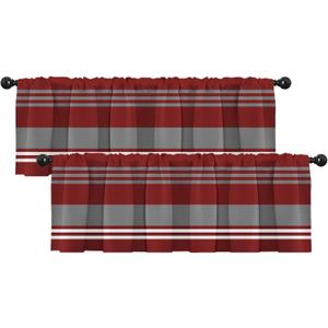 Emvency 2 Pack Valances Window Treatments, Red Grey White Striped Blackout Adjustable for Living Room Bathroom Bedroom Kitchen Over Sink, 52x18 Inch Rod Pocket Valances (Horizontal Stripes Red)