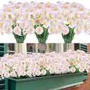 Artificial Flowers 12 Bundles Outdoor UV Resistant Fake Flowers No Fade Faux Plastic Greenery Shrubs Garden Porch Window Box Decorating (White)