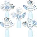 24Pcs Baby in Bloom Centerpiece Sticks Blue Floral Baby Shower Decorations Double Sided Printing Feeding Bottle Flower Table Toppers for Boys Baby Shower Gender Reveal Party Supplies