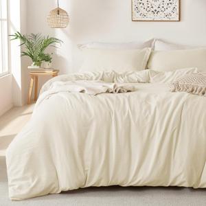 MILDLY Super Soft Duvet Cover - 100% Washed Microfiber Beige Comforter Cover Set 3 Pieces with Zipper Closure & Corner Ties (No Comforter) (Full (80"x90"), 01 - Light Ivory (No Comforter)