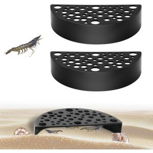 2Pcs Black Shrimp Cave Ornaments, Good Size Half Moon Shrimp House Decor, Fish Hiding Tools Supplies, Accessories Decor Supplies Can Be Used in Aquariums