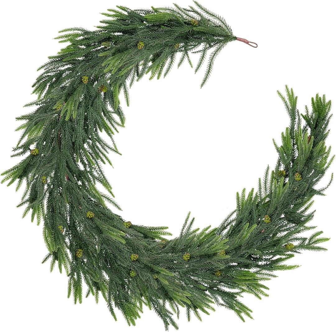 2Pcs 6FT Christmas Garland, 2 Strands Artificial Pine Xmas Vine, Soft Greenery Garland for Table Mantle Wall Fireplace Holiday Winter Indoor Outdoor Decor