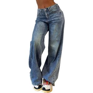 EMMIOL Wide Leg Jeans for Women, Mid Rise Baggy Jeans Plus Size Boyfriends Denim Pants, Y2K Vintage Style (8), Large 