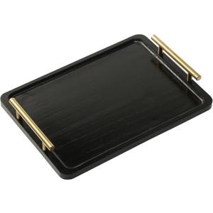 PEKER Wooden Serving Tray with Metal Handles, Black Decorative Coffee Table Tray for Breakfast in Bed, Ottoman & Home Dcor, Wooden Food Tray for Kitchen, Living Room & Dining Table