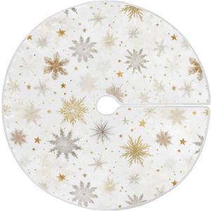 Snowflake White Golden Christmas Tree Skirt 36 inch Decorations Winter Snowman Xmas Tree Mat Small for Holiday Party Supplies Rustic Ornaments Mini Tree Skirt