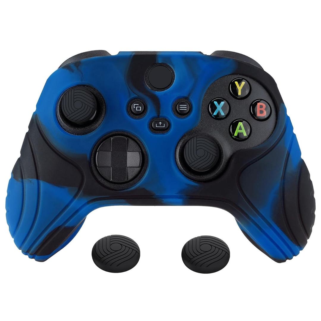 eXtremeRate PlayVital Samurai Edition Anti-Slip Controller Grip Silicone Skin for Xbox Core Controller, Ergonomic Protective Case Cover for Xbox Series S/X Controller w/Thumb Grips - Black & Blue