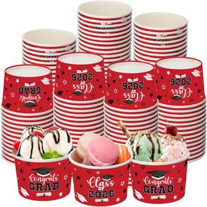 Nuanchu 100 Pack 9 oz Graduation Ice Cream Cups, Congrats Grad Disposable Dessert Bowls, Class 2026 Paper Snack Soup Cups for Hot or Cold Food Graduate Party Supplies(Graduation 2026,Red Black)