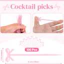 100 Pcs Fruit Fork Pink Cocktail Picks Party Food Sticks Bow Cocktail Picks Cocktail Sticks Bows Decor Bow Design Dessert Picks Suitable For Halloween Party, Wedding Banquets, Christmas Party