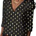 Avanova Women Gold Dot Print Long Sleeve Button Down Shirt Work Business Blouse Top Gold Dot Black XX-Large (XXL)