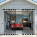Sliding Garage Door Screen with Track, Garage Screen Doors for 1 Car Garage, 8x7 Ft Retractable Garage Net Screen, Smooth-Gliding, Magnetic Closure, Easy to Install, Black
