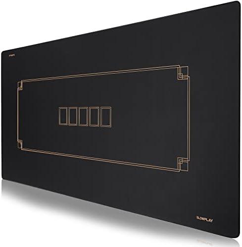 SLOWPLAY Godel Texas Hold'em Poker Mat 47 x 27 Inch | Poker Table Top with Hemmed Edges, Extra Water Repellent, Noise Reduction | Super Portable for Games Everywhere (Black and Champagne Gold)