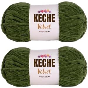 Keche Velvet Yarn for Crocheting, Soft Chenille Bulky Baby Blanket Amigurumi Yarn 2x100 gr (2x132 yds) (2 Skeins) (Grass)