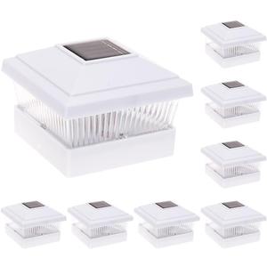 GreenLighting Classic Solar Post Cap Lights - Fits 5x5 PVC/Vinyl Outdoor Solar Powered Post Cap Light, Fence, Deck, Garden - Bright LED, Waterproof Off-White 8 Pack
