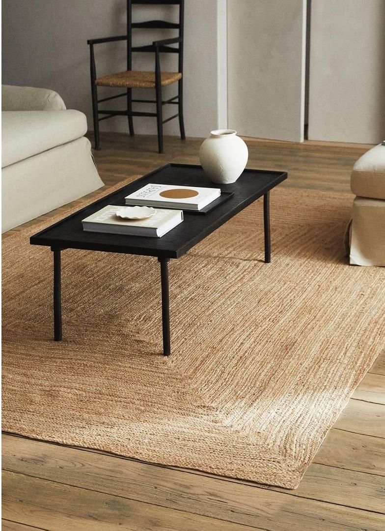 FRELISH DECOR Handwoven Jute Area Rug - 4x6 Feet Natural Yarn - Rustic Vintage Beige Braided Reversible Rectangular Rugs for Bedroom - Kitchen - Living Room - Farmhouse (4' x 6')