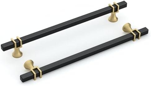 goldenwarm 10 Pack 10 Inch Black and Gold Cabinet Handles Square Drawer Pullls Hardware for Dresser Drawer