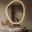 Keonjinn Irregular Backlit Mirror 24 x 30 Inch, Asymmetrical LED Bathroom Mirror with HD Tempered Glass, UL-Listed LED Driver, Stepless Dimmable with 3 Colors, Safe Defogging(Horizontal/Vertical)
