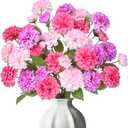 Artificial Flowers for Vase,12 Bunches Fake 27.5 Long Stems Silk Pompon Dahlia For Indoor Outdoors Home Decor, Front Door Porches Yard Patio Garden Planters - [4 Purple + 4 Rose Red + 4 Pink ]