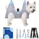 Dog Grooming Hammock, Pawlify Comfy Cat Dog Hammock for Nail Trim, Cute Dogs Grooming Harness with Pet Nail Clipper Trimmer (Light Gray XS)