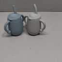 Cuddle Campus Pack of 2 Silicone Baby Training Cup, Shatterproof Toddler Sippy Cups with Straw, Open Cup for Baby, 6+ Months 4 Oz, Boothbay Gray+Sage