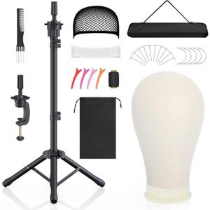 Hemndic Wig Stand with Head, Height Adjustable Wig Stand, Wig Head Stand with Mannequin Head with Extra Wig head Clamp Stand