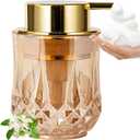 Gold Foaming Soap Dispenser - 8 Oz Foam Hand Wash Dispenser for Bathroom & Kitchen, Modern Glass Dispenser with Golden Foam Pump (Golden Foam Pump/Diamond Glass)