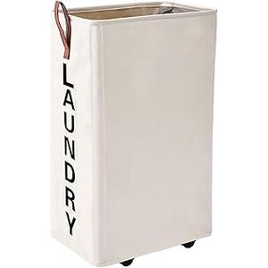 Large Rolling Laundry Hamper - Tall Narrow Basket With Wheels, Slim Clothes Bin