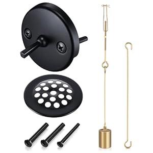 Enhon Universal Bath Tub Drain Linkage Assembly with Trip Lever and Strainer Done Cove, Bathtub Drain Kit, Fit for Trip Lever Bath Tub Waste and Overflow Draining(Matte Black)