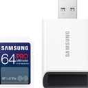 SAMSUNG PRO Ultimate Full Size Memory Card/USB 3.0Reader, 64GB SDXC, Up to 200 MB/s, 4K UHD, UHS-I, C10, U3, V30, A2 for DSLR, Mirrorless Cameras, PCs, MB-SY64SB/AM