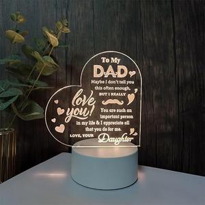 Dad Birthday Gift Engraved Night Light, Valentines Day Gifts for Dad from Daughter Son, Fathers Day, Christmas Lamp Fathers Day