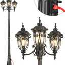VIANIS Outdoor Lamp Post Light with Outlet, Dusk to Dawn Black Light Lamp, Posts for Outside with 3 Head, Waterproof Post Lights Outdoor for House, Doorway, Driveway, Anti-Rust