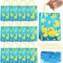 Gaillty 12 Sets Yellow Duck Gift Bag with Clips and Raffia Rubber Duck Party Supplies Plastic Treat Goodie Candy Bags for Waddle It Be Gender Reveal Baby Shower Birthday Party Supplies (Blue)