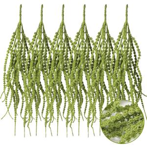 Suncalla 6 Pcs 35 Inch Amaranthus Artificial Flower Hanging Plants Fake Amaranthus Flower Dried Preserved Bleached Wisteria for Wedding Christmas DIY Bouquet Garlands Home Wall Decor (Green)