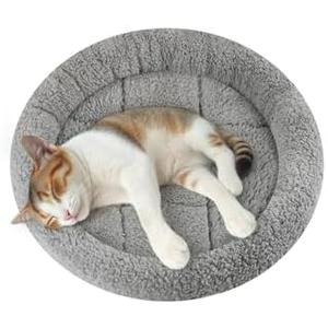 Enjoying Small Cat Bed Mat, 13.78" Round, Self Warming Cat Mat with Pillow Around, Dog Kitty Curling Sleep Cushion, Soft Kitten Pad for Carrier/Crate, Rabbit Warm Bed, Antiskid Bottom, Small