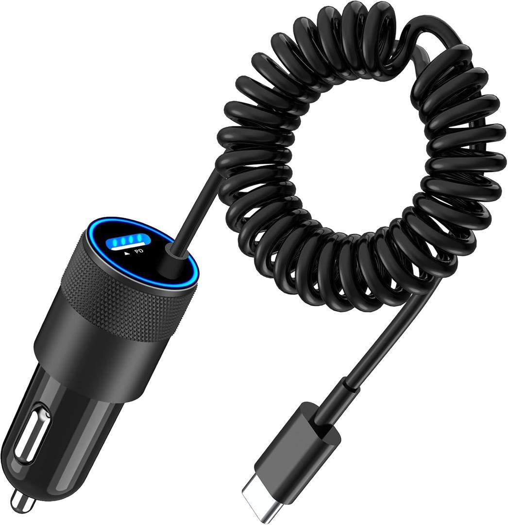 [Apple MFi Certified] iPhone 17 Charger Fast Car Charging, BAOYUANDA 72W PD Power Rapid Car Charger Built-in 6FT Coiled Type-C Cable Quick Car Charge for iPhone 17/Air/16/15 Pro Max,iPad Pro/Air/Mini
