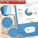 Folders with Pockets, 100 Pack Letter Size Durable Thick Paper 2 Pocket Folders, Holds 100+ Sheets with Business Card Slot for Presentation, Office, School and Home, Blue Assorted